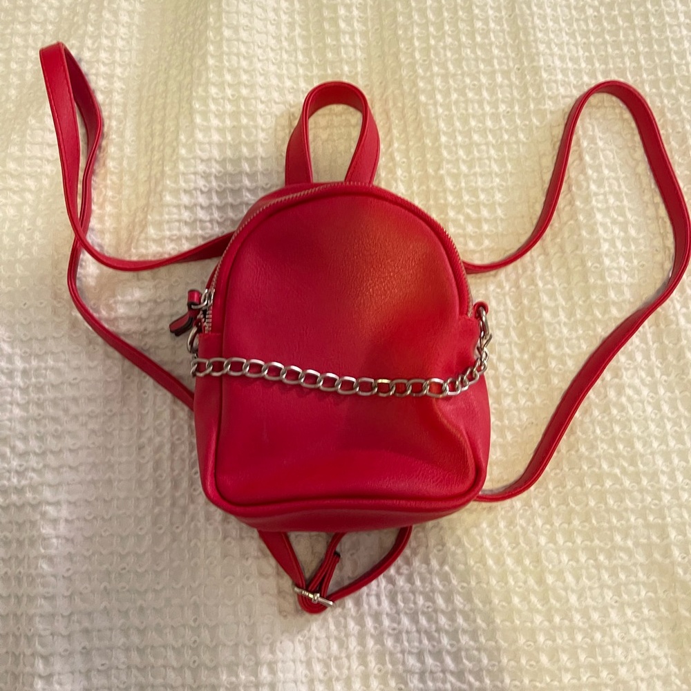 Faux leather red mini backpack